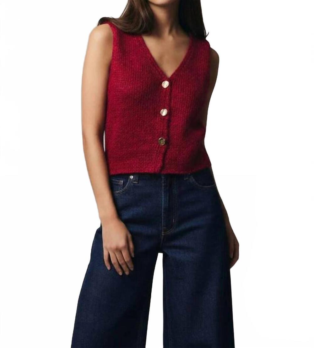 NEW SUNDAY EDITION margo button lurex sweater vest in berry knit